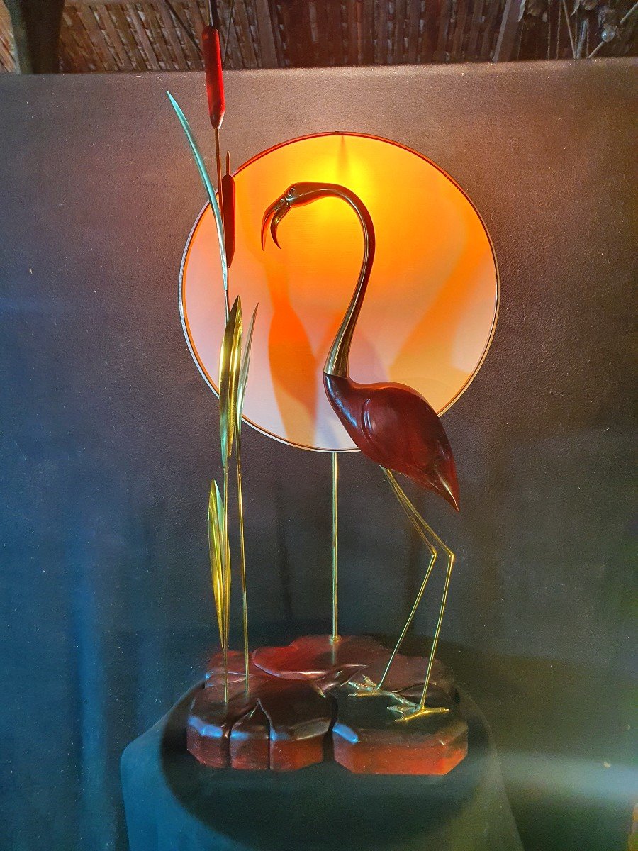 Large Vintage Heron Lamp.-photo-2