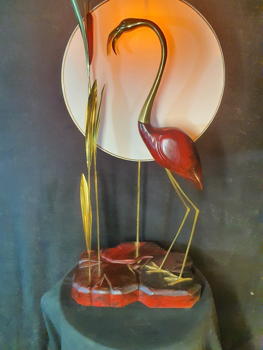 Large Vintage Heron Lamp.-photo-4