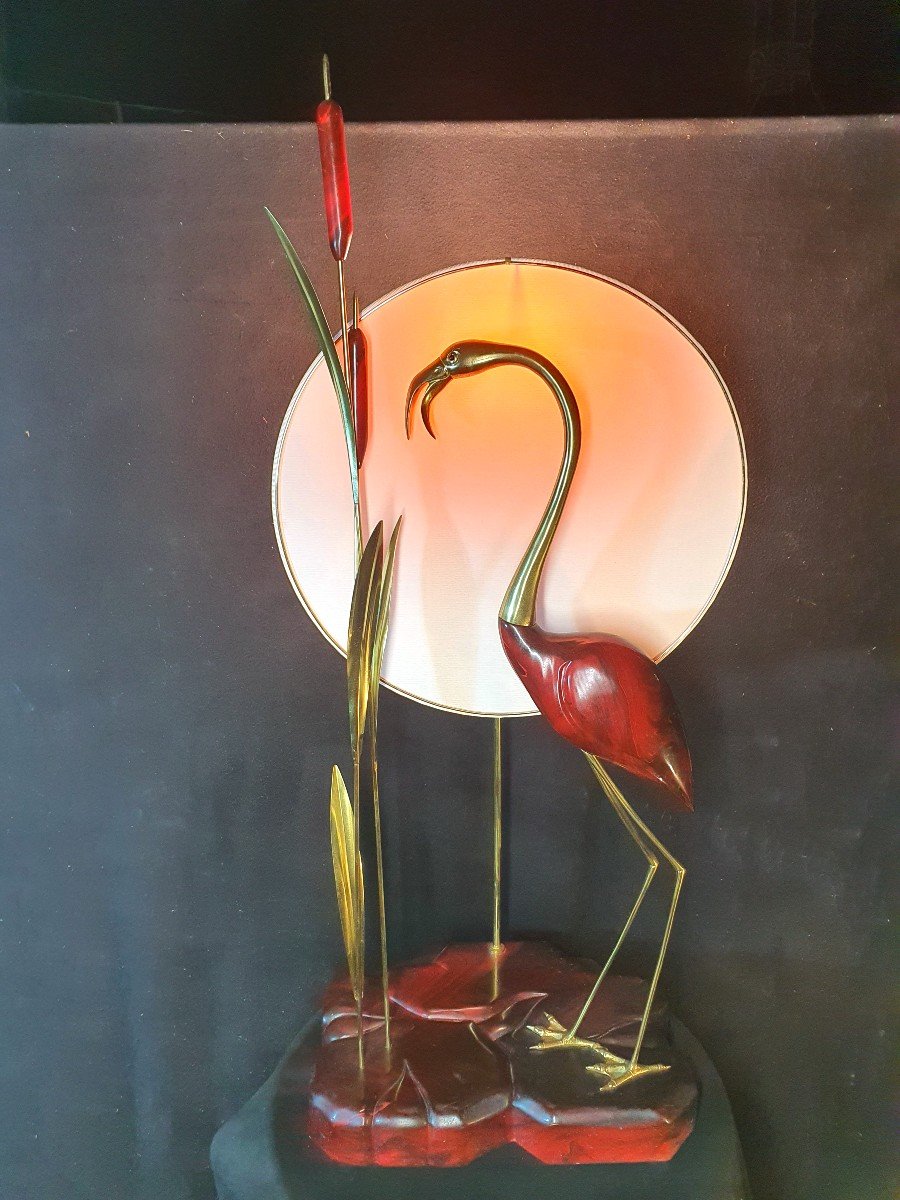 Large Vintage Heron Lamp.-photo-1