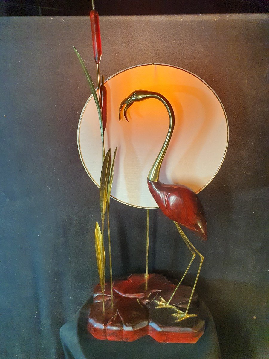 Large Vintage Heron Lamp.-photo-3
