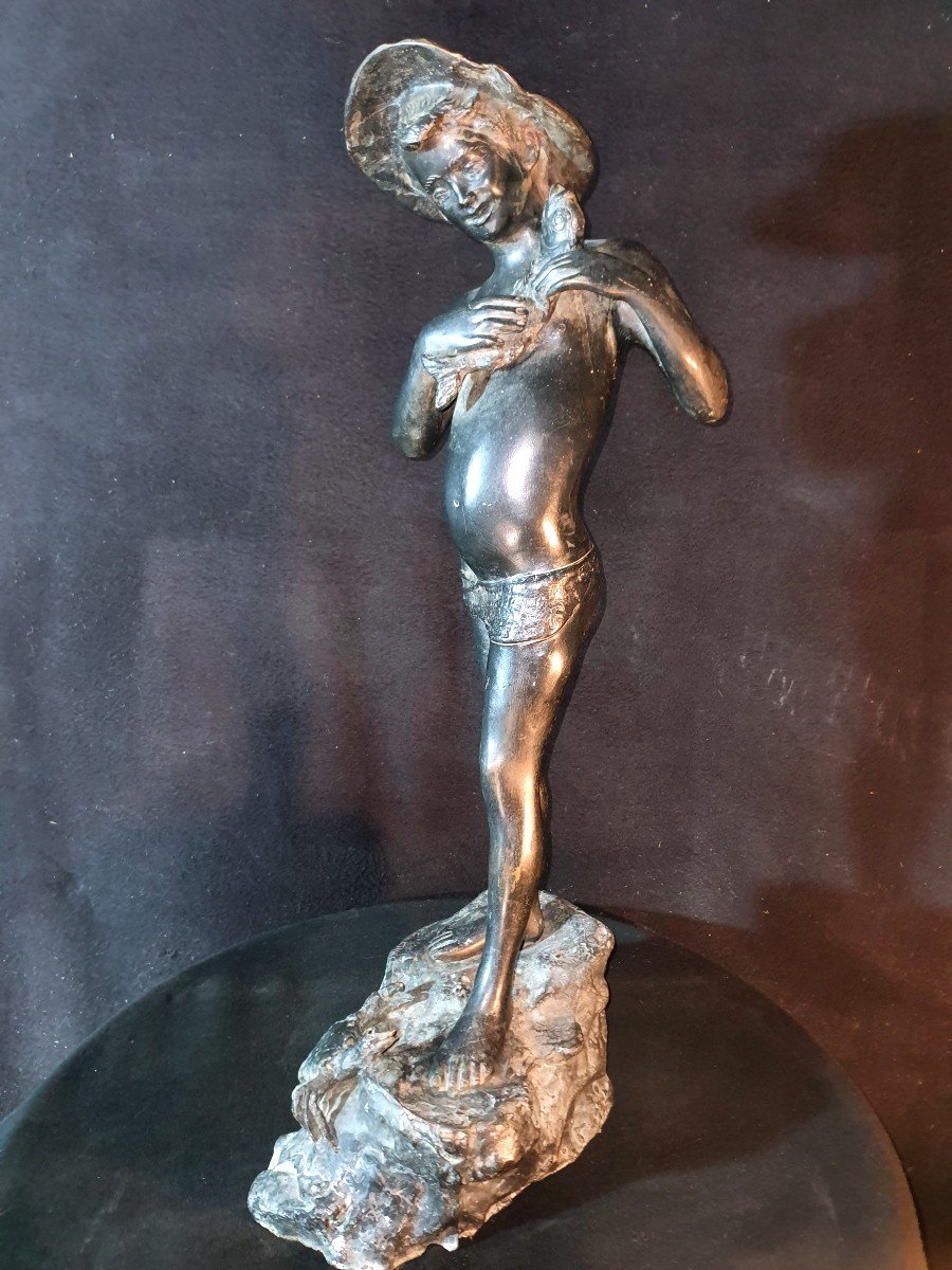 Bronze Sculpture Young Fisherman Giovanni De Martino.-photo-2