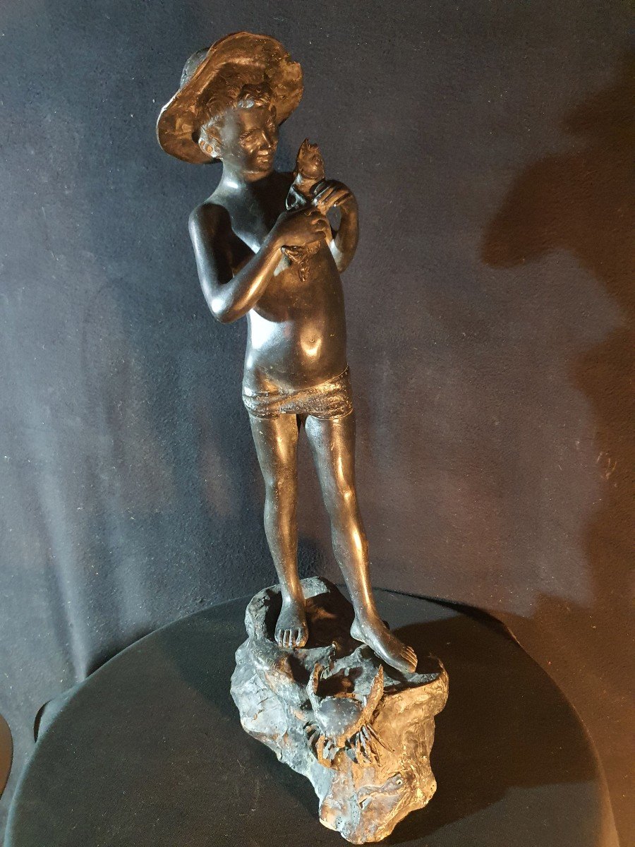 Bronze Sculpture Young Fisherman Giovanni De Martino.-photo-2