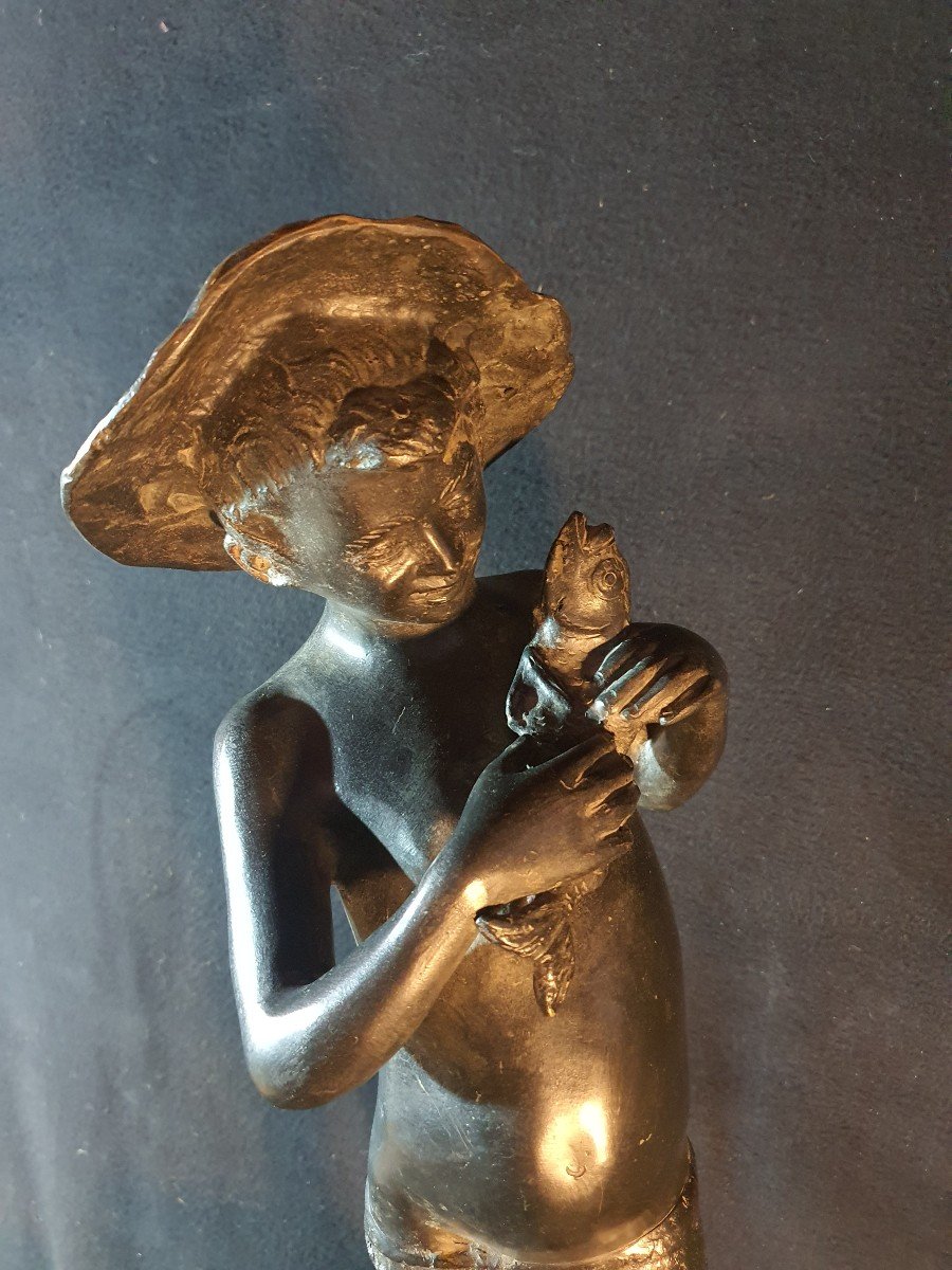 Bronze Sculpture Young Fisherman Giovanni De Martino.-photo-3