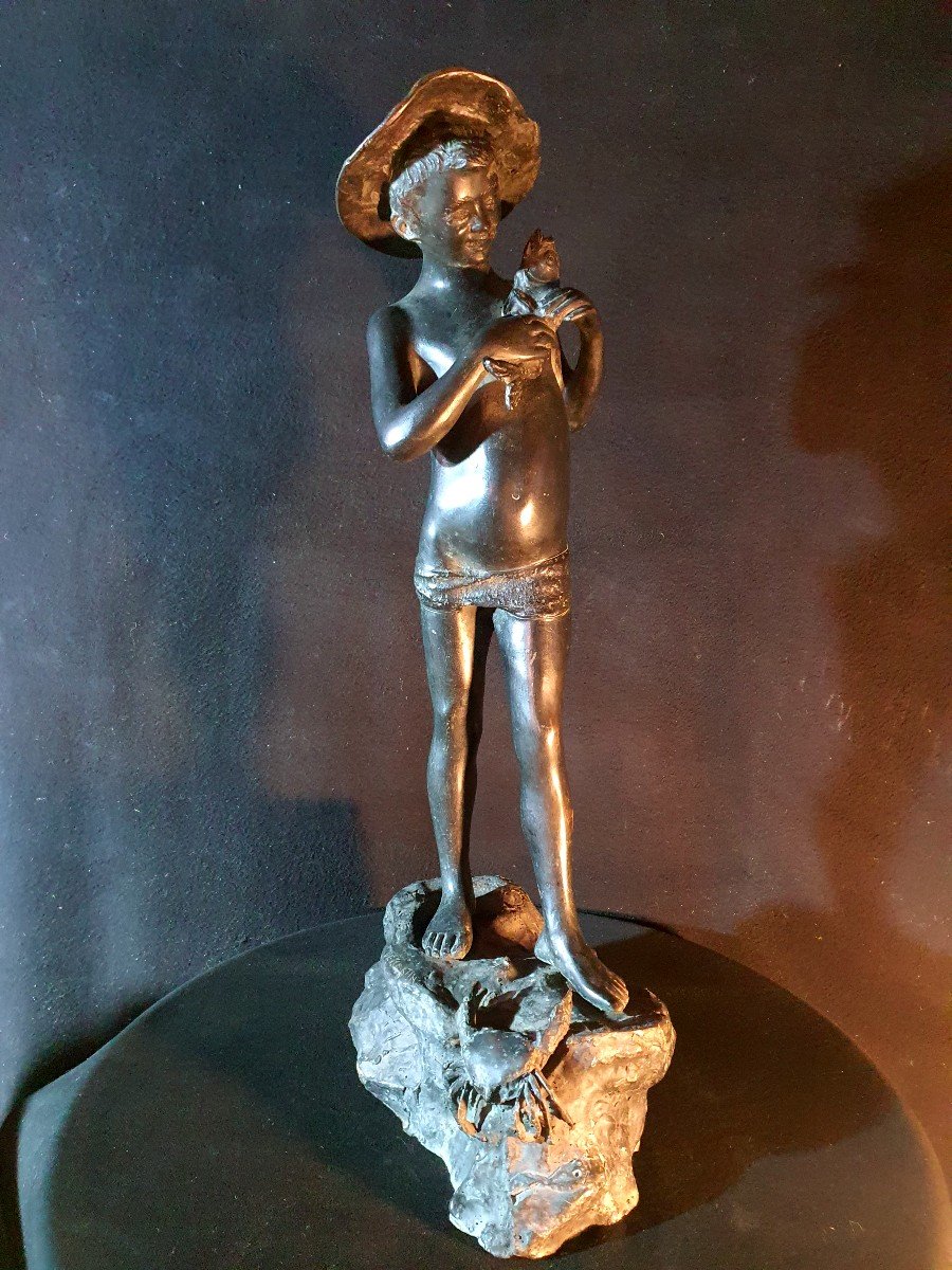 Bronze Sculpture Young Fisherman Giovanni De Martino.-photo-6
