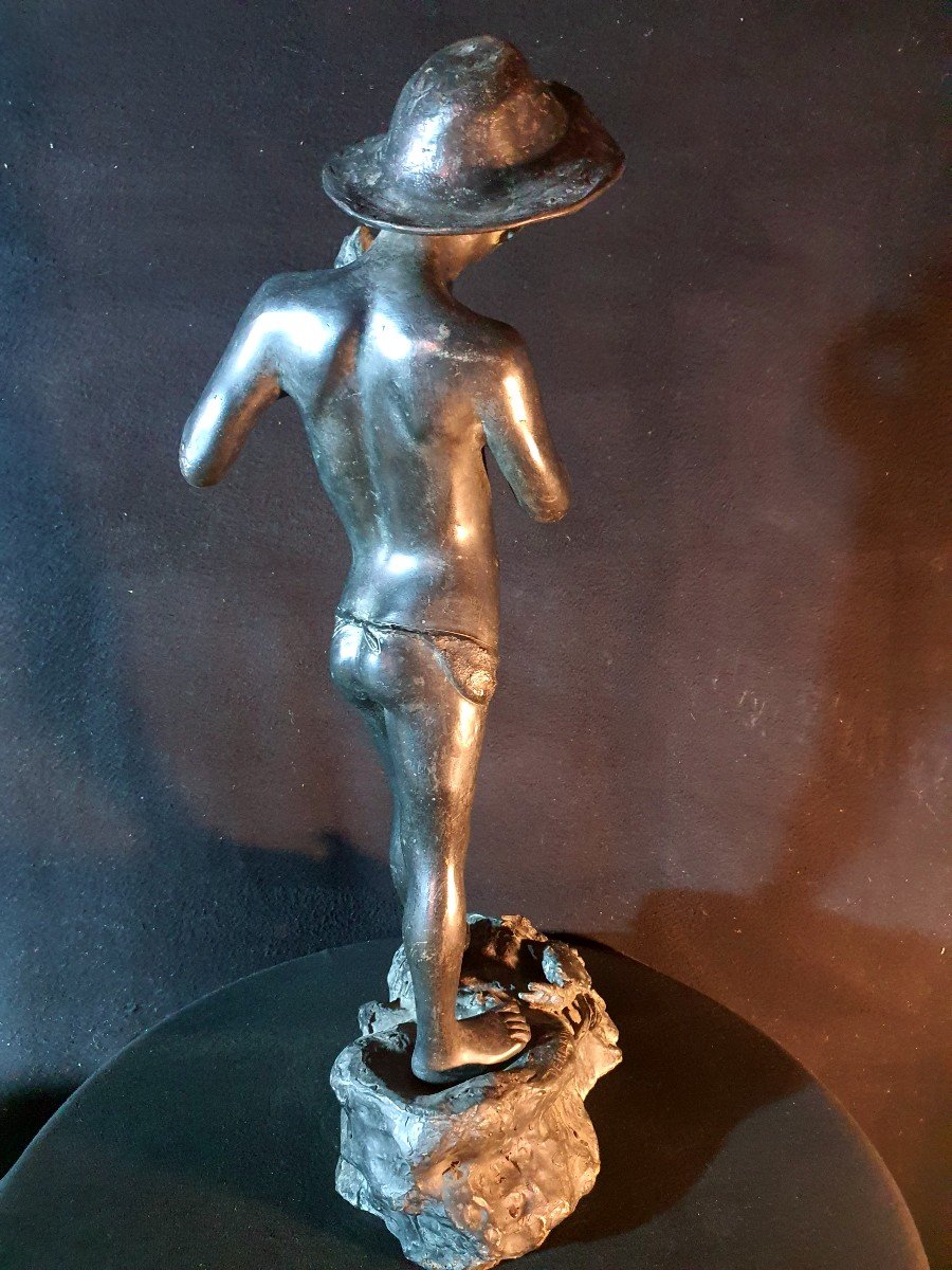 Bronze Sculpture Young Fisherman Giovanni De Martino.-photo-7