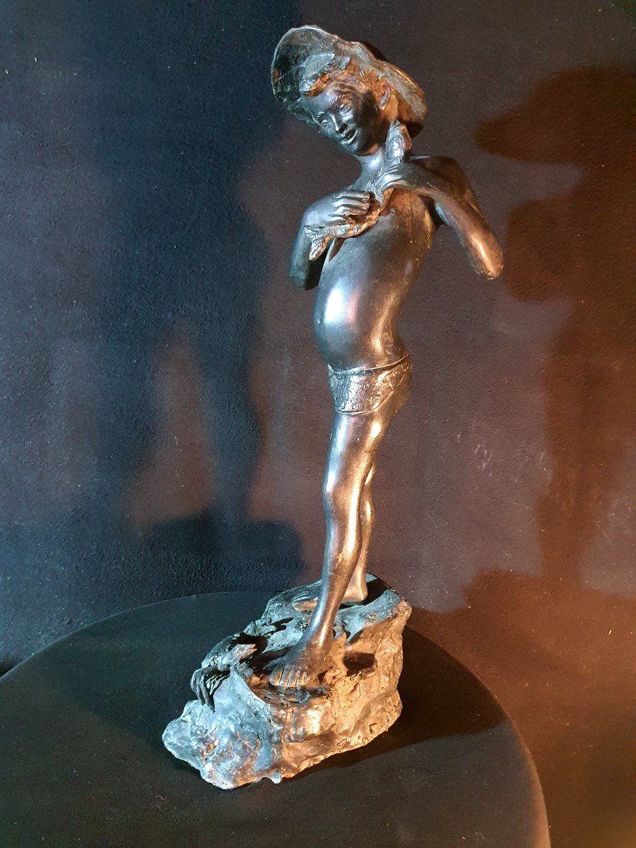 Bronze Sculpture Young Fisherman Giovanni De Martino.-photo-8