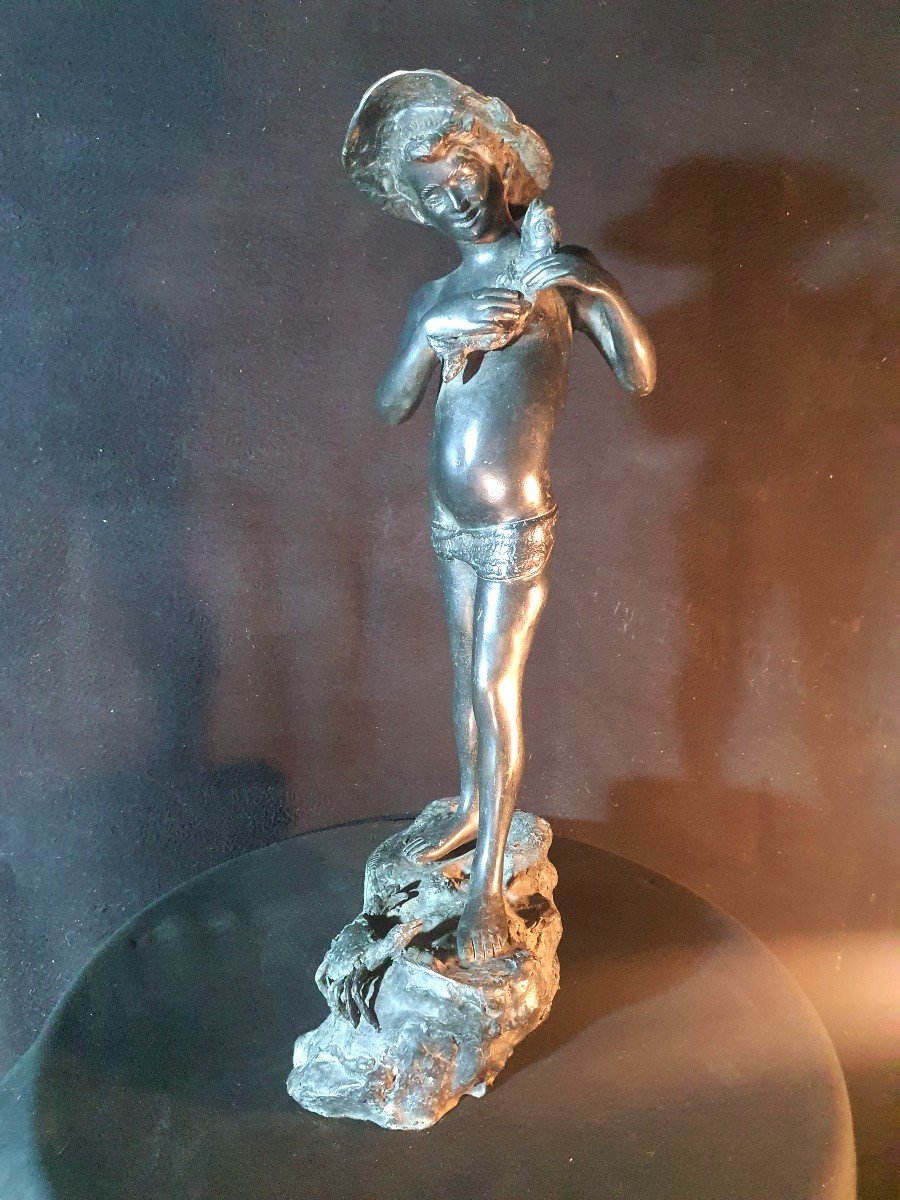 Bronze Sculpture Young Fisherman Giovanni De Martino.