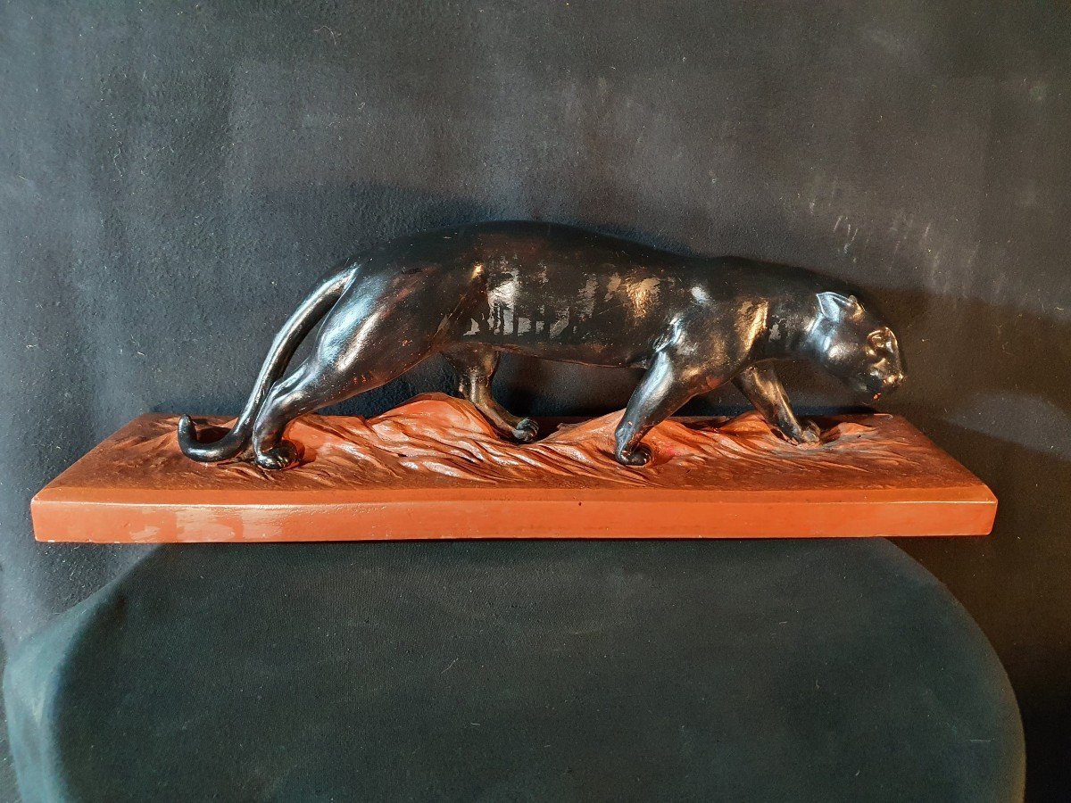 Panther Terracotta Sculpture Art Deco .luce.-photo-2