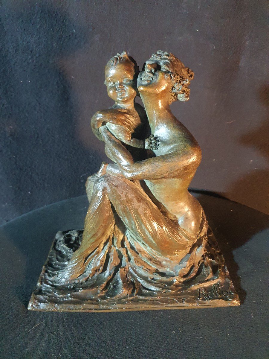 Sculpture Bronze Art Déco, Femme Et Enfant ,Cire Perdue , Rella.-photo-4