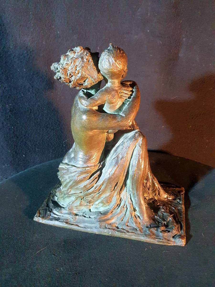 Sculpture Bronze Art Déco, Femme Et Enfant ,Cire Perdue , Rella.-photo-3