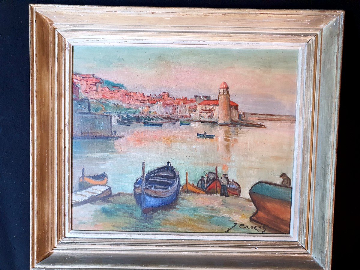 Art Deco Painting Marine Collioure Joseph Crozes Marquet School.-photo-2