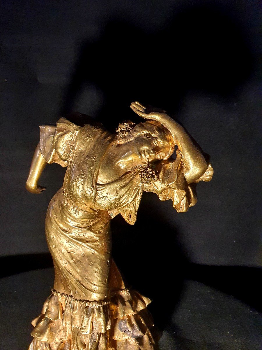 Sculpture école  Espagnole Bronze Danseuse Flamenco Luis De Perinat.-photo-2