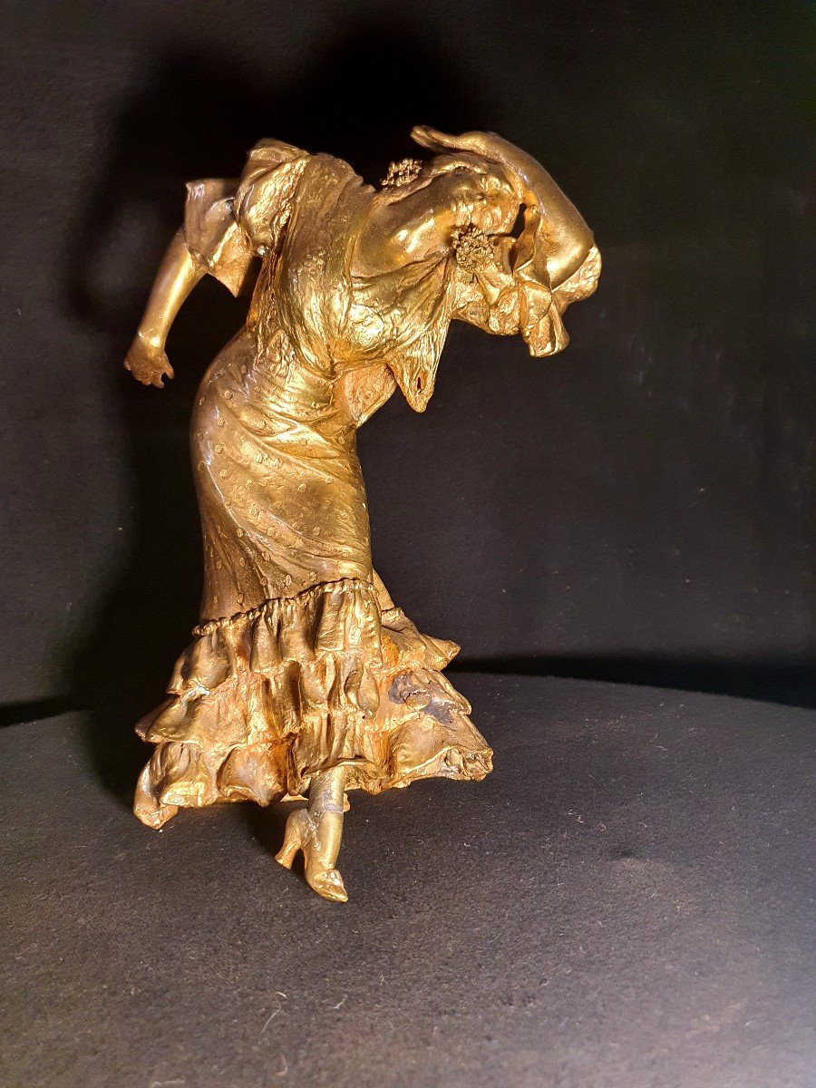 Sculpture école  Espagnole Bronze Danseuse Flamenco Luis De Perinat.-photo-1