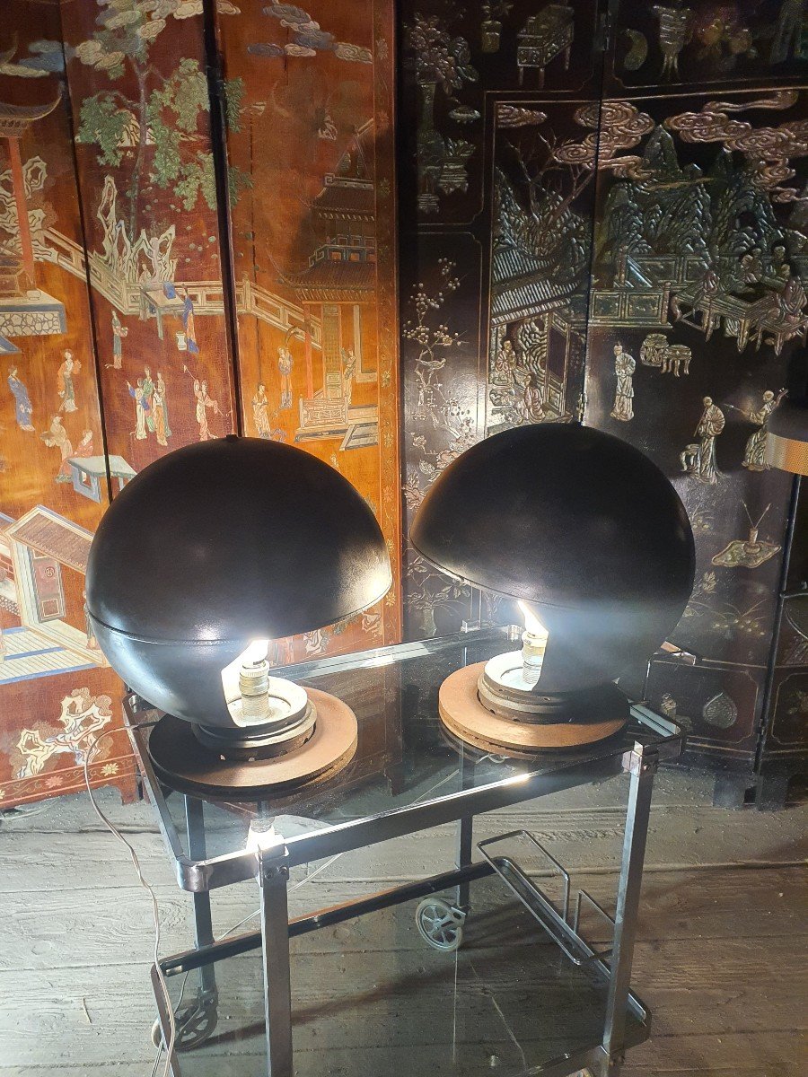 Paire De Lampes Boules Vintage ,esprit Bauhaus.-photo-2
