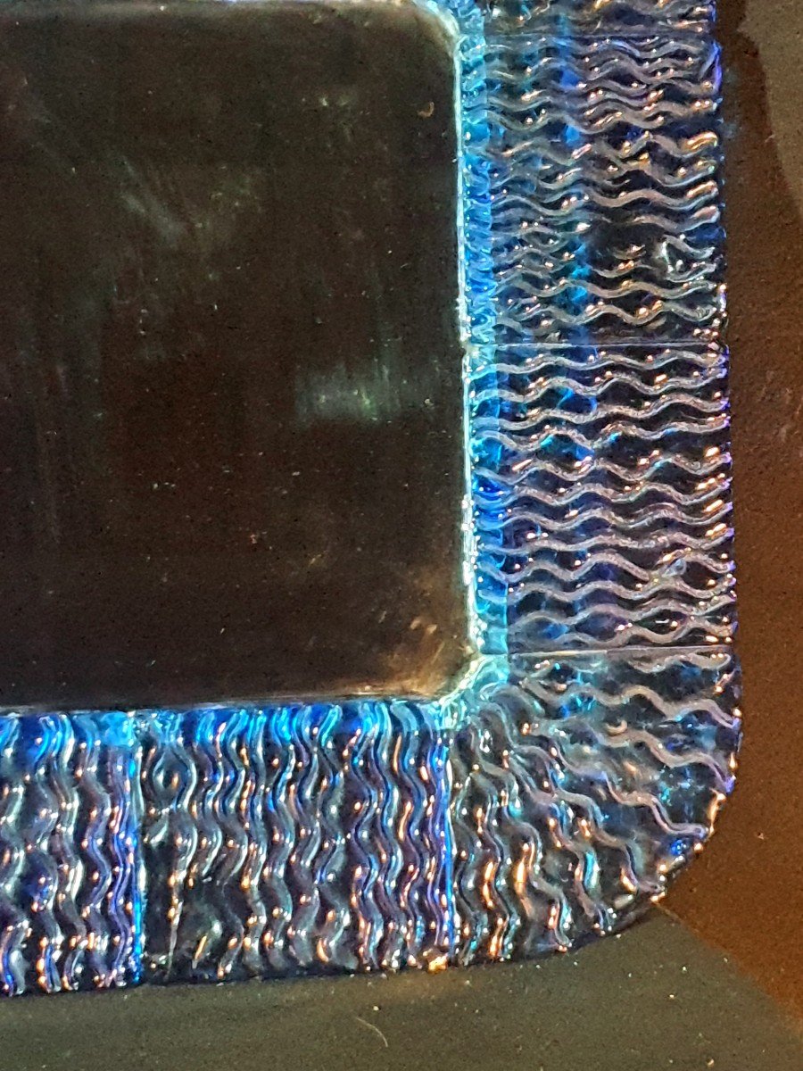 Miroir Vintage Verre Murano Bleu.-photo-3