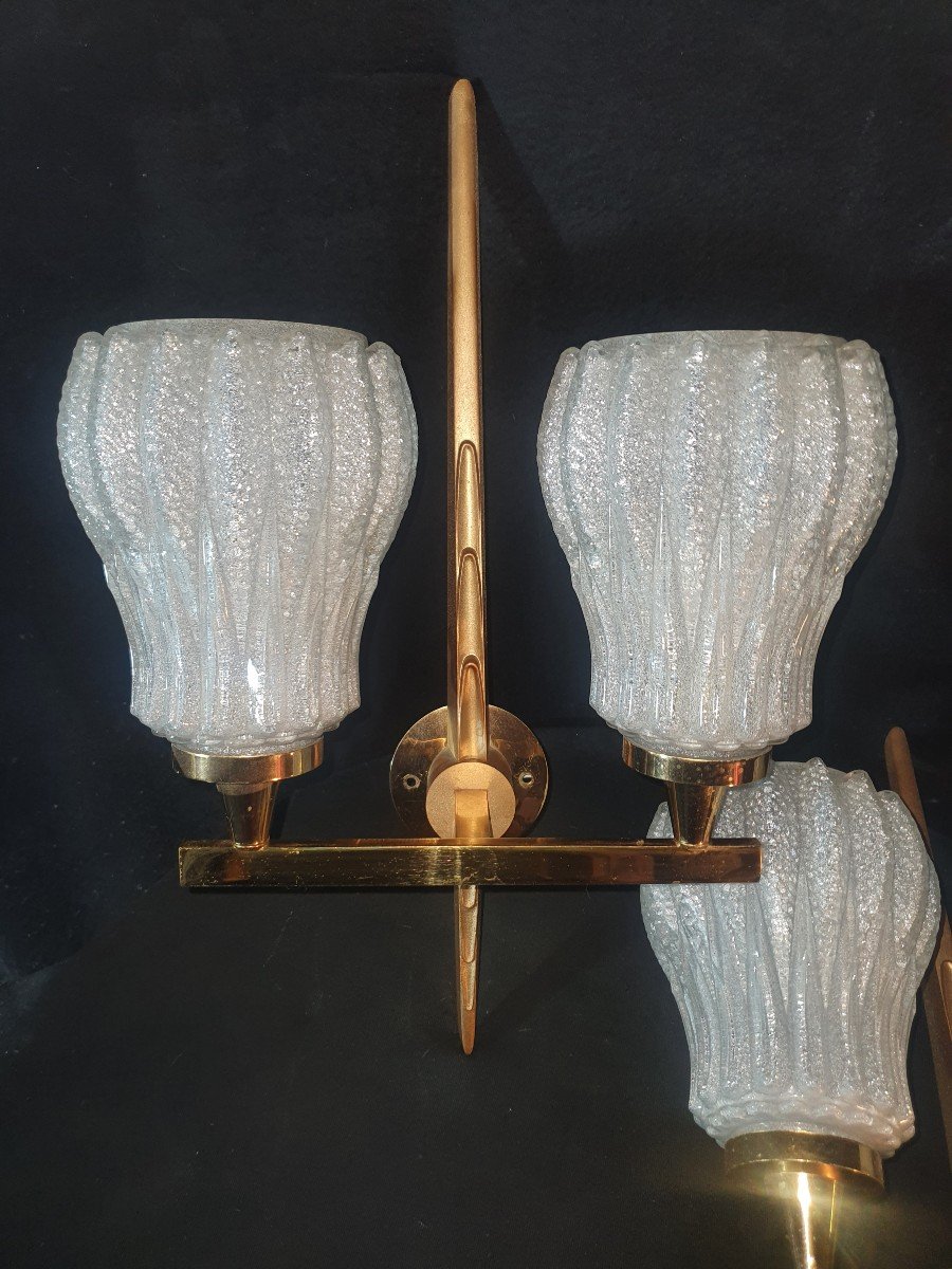 Pair Of Art Deco Gilt Bronze Sconces 1940s 1950s.-photo-4