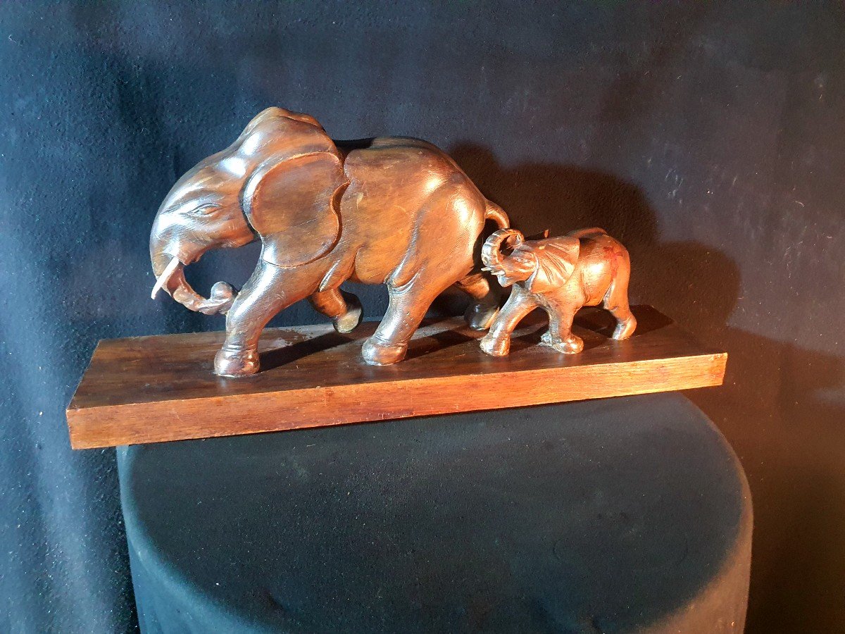 Art Deco Style Sculpture Elephant And Its Cub.-photo-2