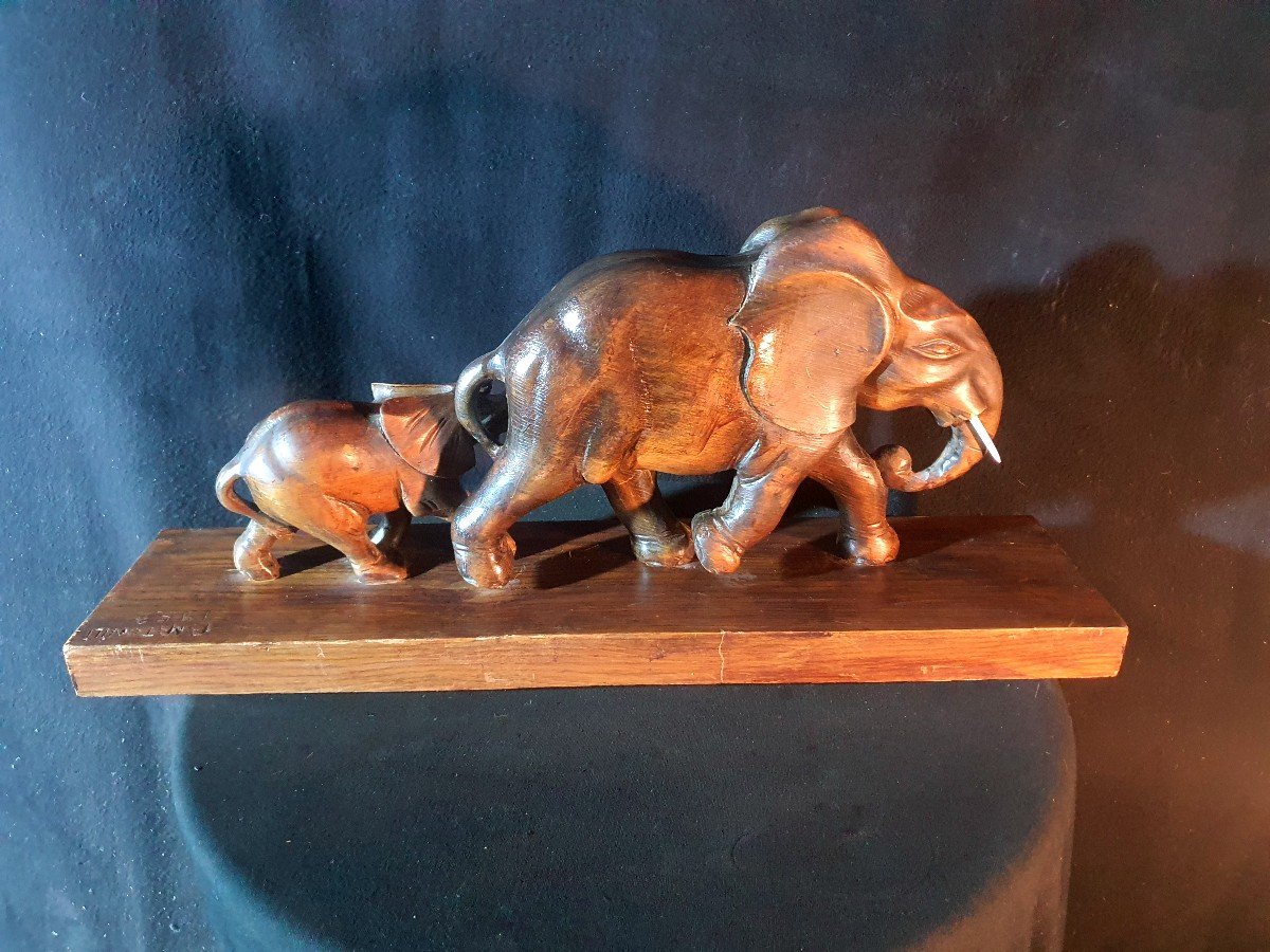 Art Deco Style Sculpture Elephant And Its Cub.-photo-4