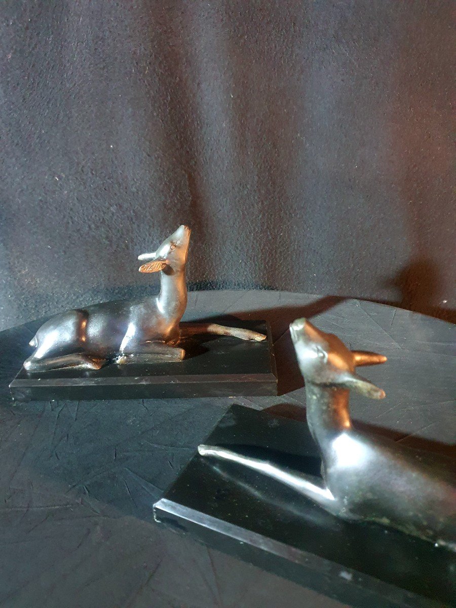 Pair Of Art Deco Sculptures, G Lavroff School Animal Bookends.-photo-3