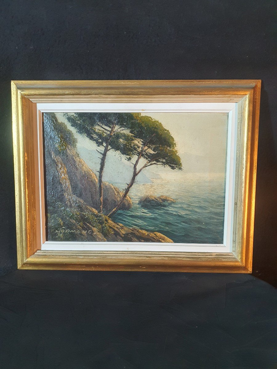 Art Deco Marine Côte d'Azur Painting.-photo-3