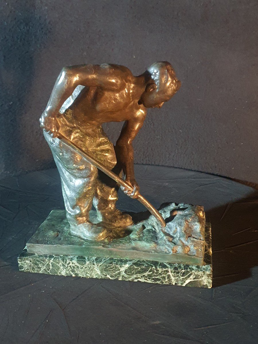 Sculpture Bronze Art Déco, Le Terrassier G Hierholtz.-photo-2