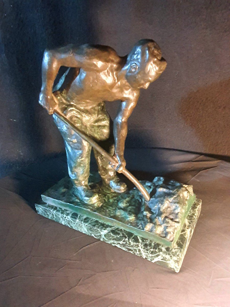 Sculpture Bronze Art Déco, Le Terrassier G Hierholtz.-photo-1