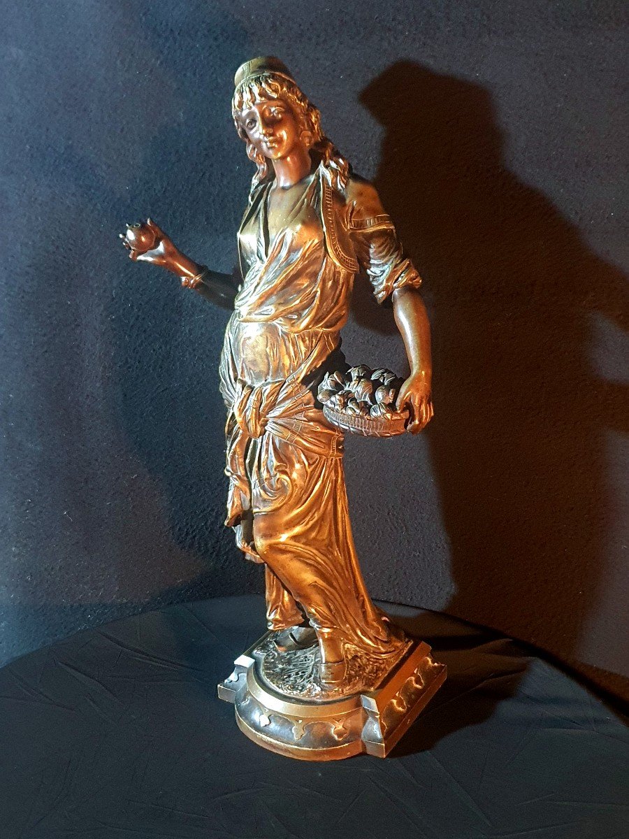 Sculpture Bronze  Orientaliste XIX Siècle  Marchande De Fruits Henri Giraud. -photo-2