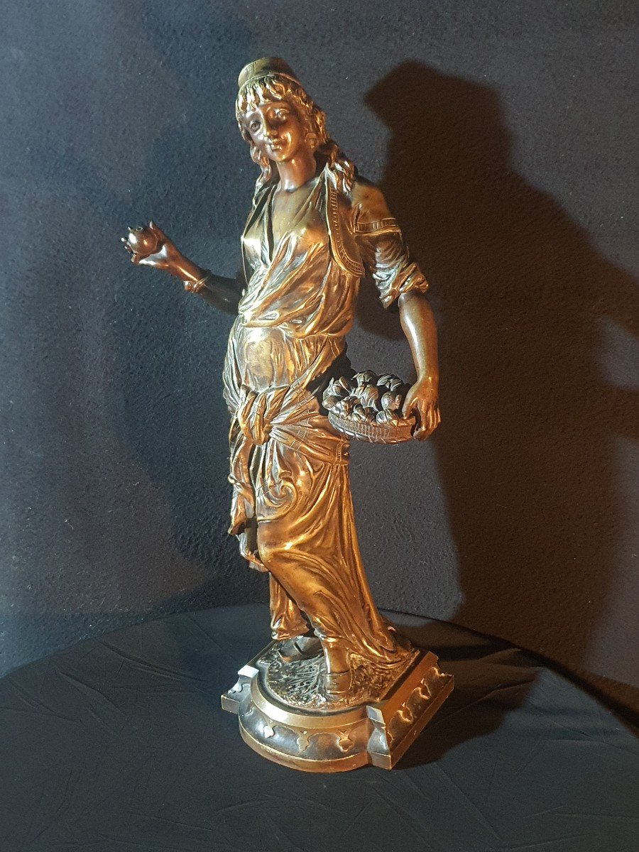 Sculpture Bronze  Orientaliste XIX Siècle  Marchande De Fruits Henri Giraud. -photo-3