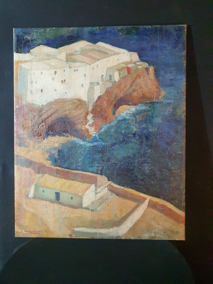 Art Deco Painting Catalan Marine Ibiza Navarro Rodon.-photo-2