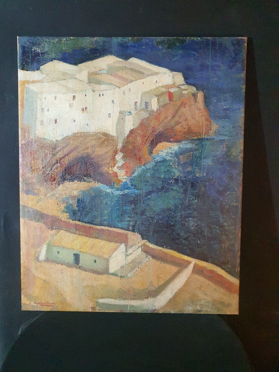 Art Deco Painting Catalan Marine Ibiza Navarro Rodon.-photo-1