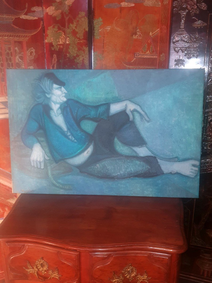 Art Deco Painting Catalan Marine Ibiza Navarro Rodon.-photo-2