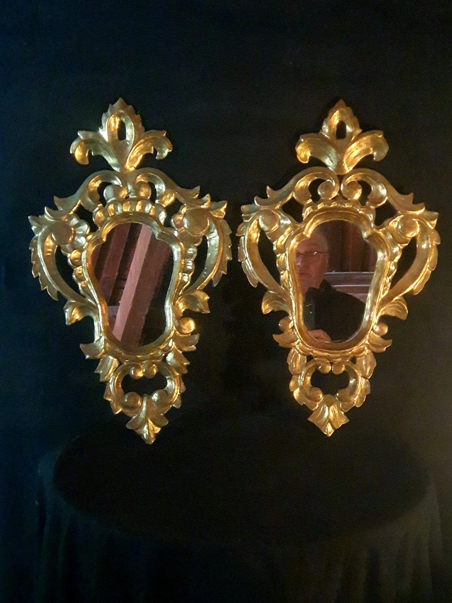 Paire De Miroirs Baroques  Bois Doré Italie Provence-photo-3