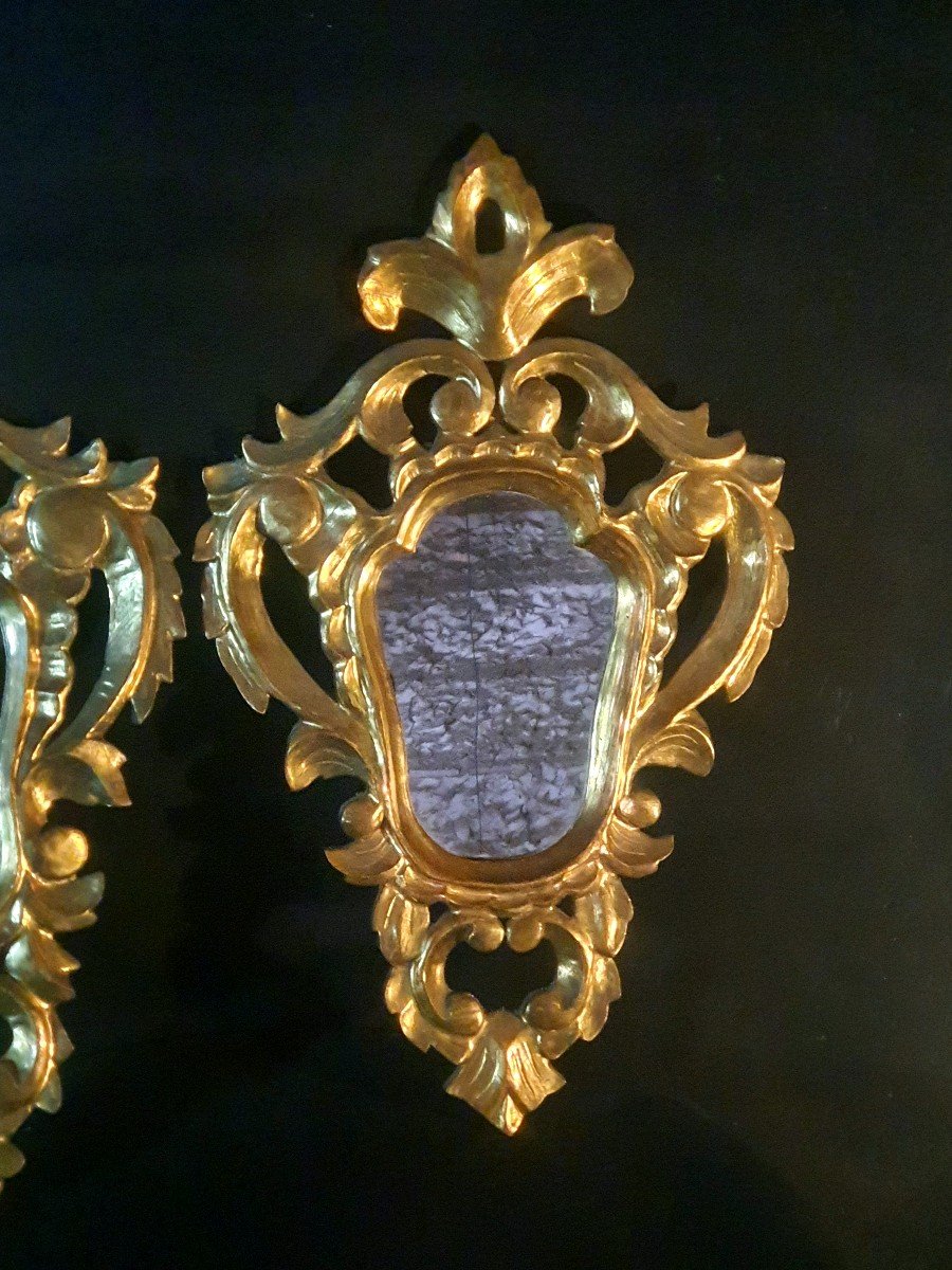 Paire De Miroirs Baroques  Bois Doré Italie Provence-photo-1