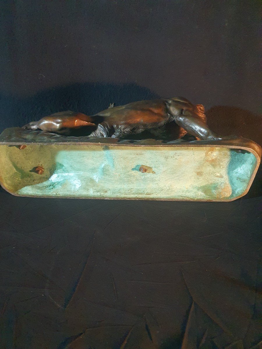 Sculpture Bronze C Valton Lionne Blessée. -photo-2