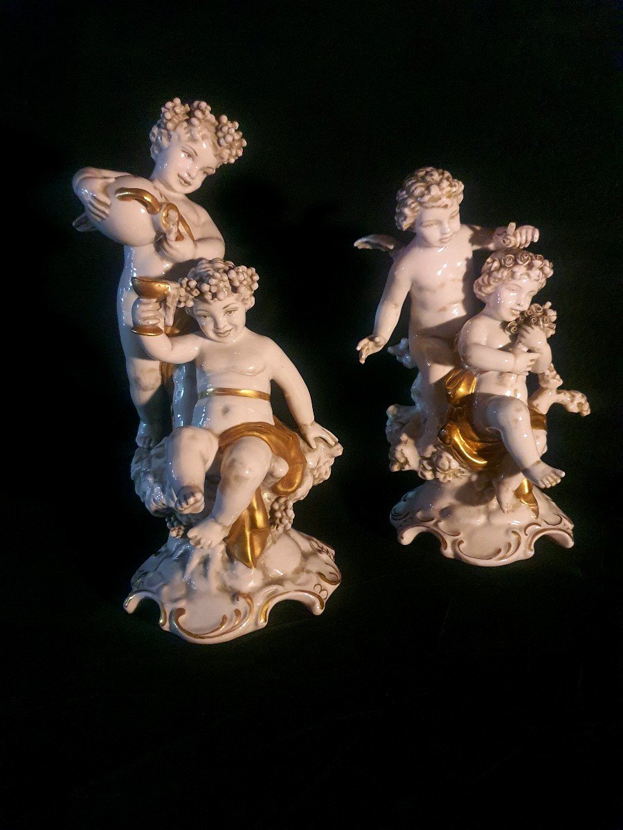 Pair Of Porcelain Cherub Sculptures, Clodion, Cappé, Capodimonte Meissen.-photo-3