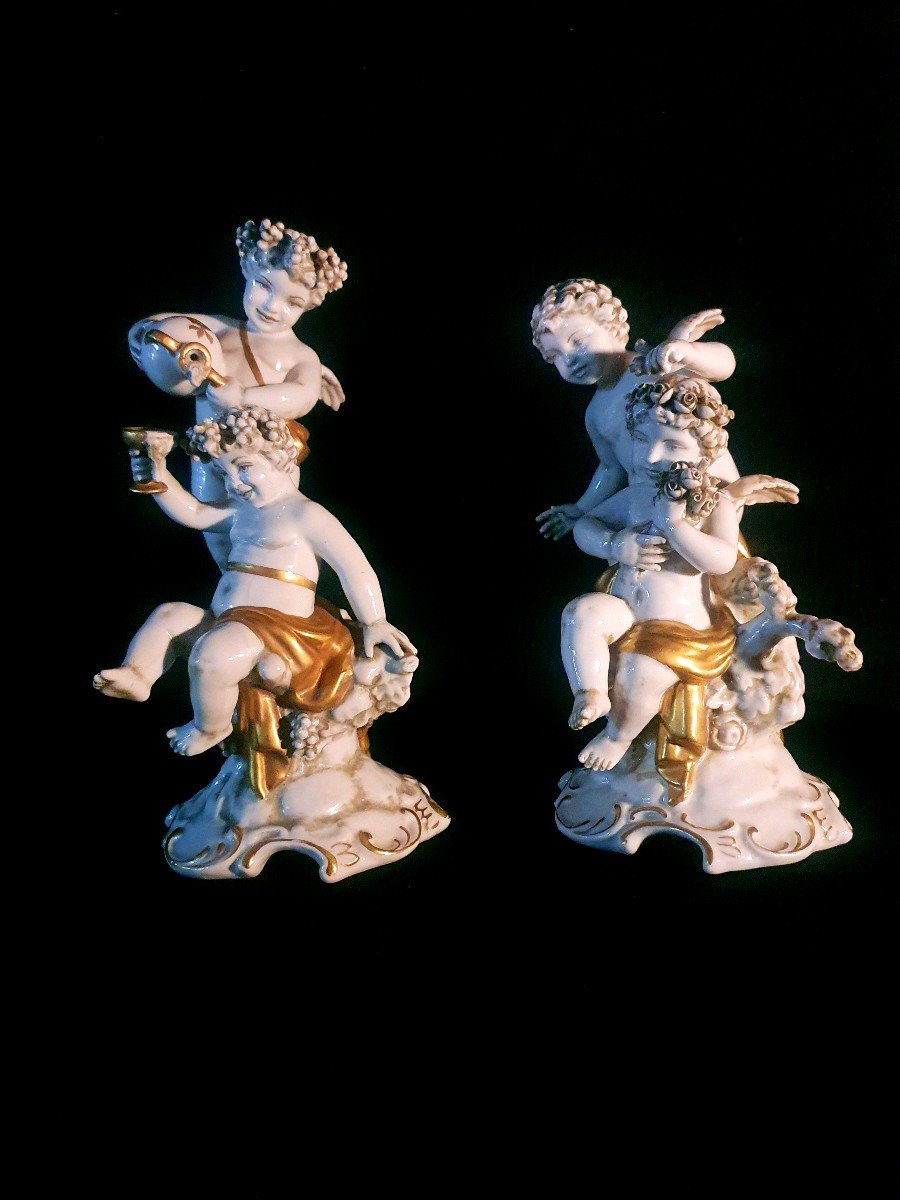 Pair Of Porcelain Cherub Sculptures, Clodion, Cappé, Capodimonte Meissen.-photo-1