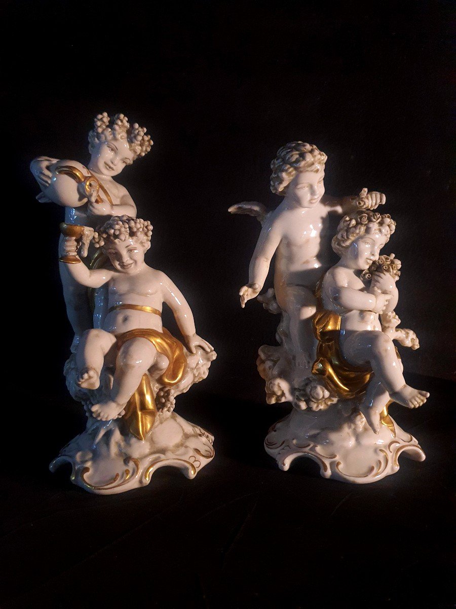 Pair Of Porcelain Cherub Sculptures, Clodion, Cappé, Capodimonte Meissen.-photo-2
