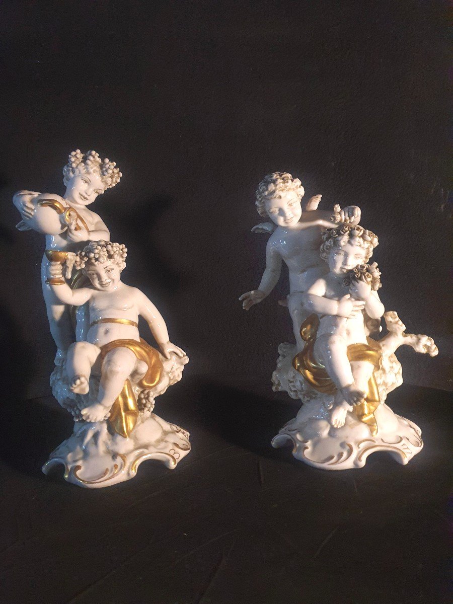 Pair Of Porcelain Cherub Sculptures, Clodion, Cappé, Capodimonte Meissen.-photo-4