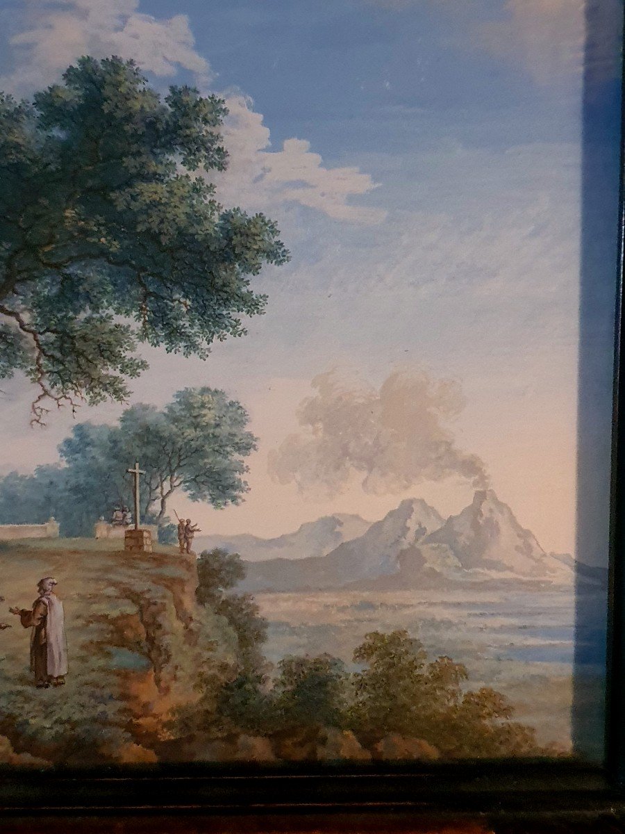Tableau XVIII Siècle Scène Italienne Animée Goût Pillement Hubert Robert. -photo-4