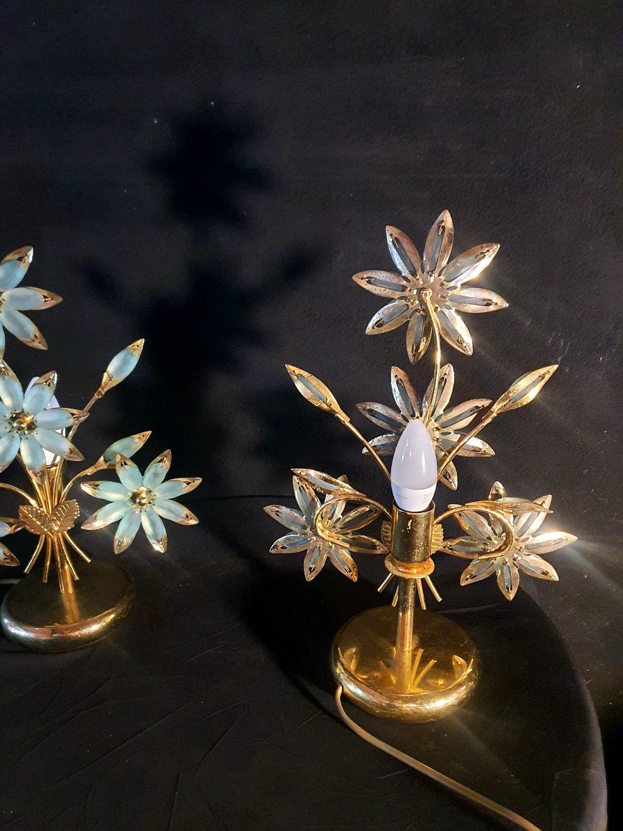 Paire De Lampes Vintage Fleurs Pâtes De Verre -photo-3