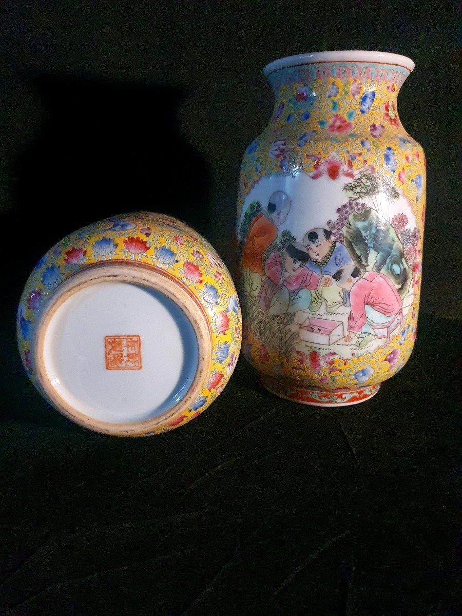 Pair Of Chinese Famille Rose Vases. Children's Decor. -photo-4
