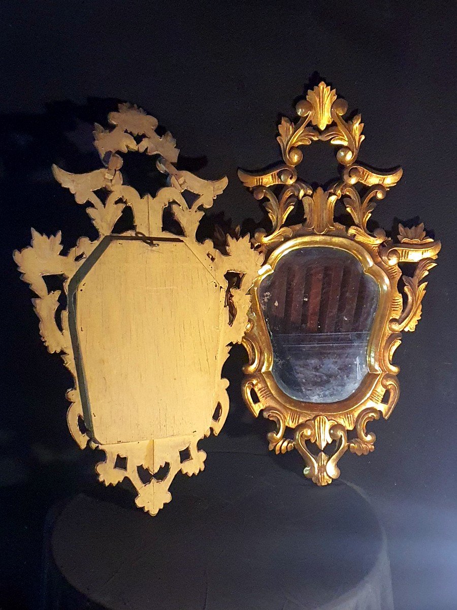 Paire De Miroirs Baroques Bois Doré Italie Provence. -photo-3