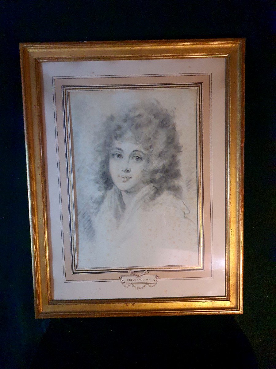 Tableau Portrait XVIII Siècle, Dessin  Lady Kilmorey école Gainsborough. -photo-2