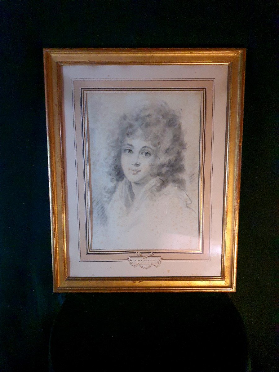 Tableau Portrait XVIII Siècle, Dessin  Lady Kilmorey école Gainsborough. -photo-3