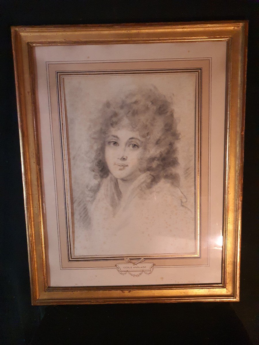 Tableau Portrait XVIII Siècle, Dessin  Lady Kilmorey école Gainsborough. -photo-3