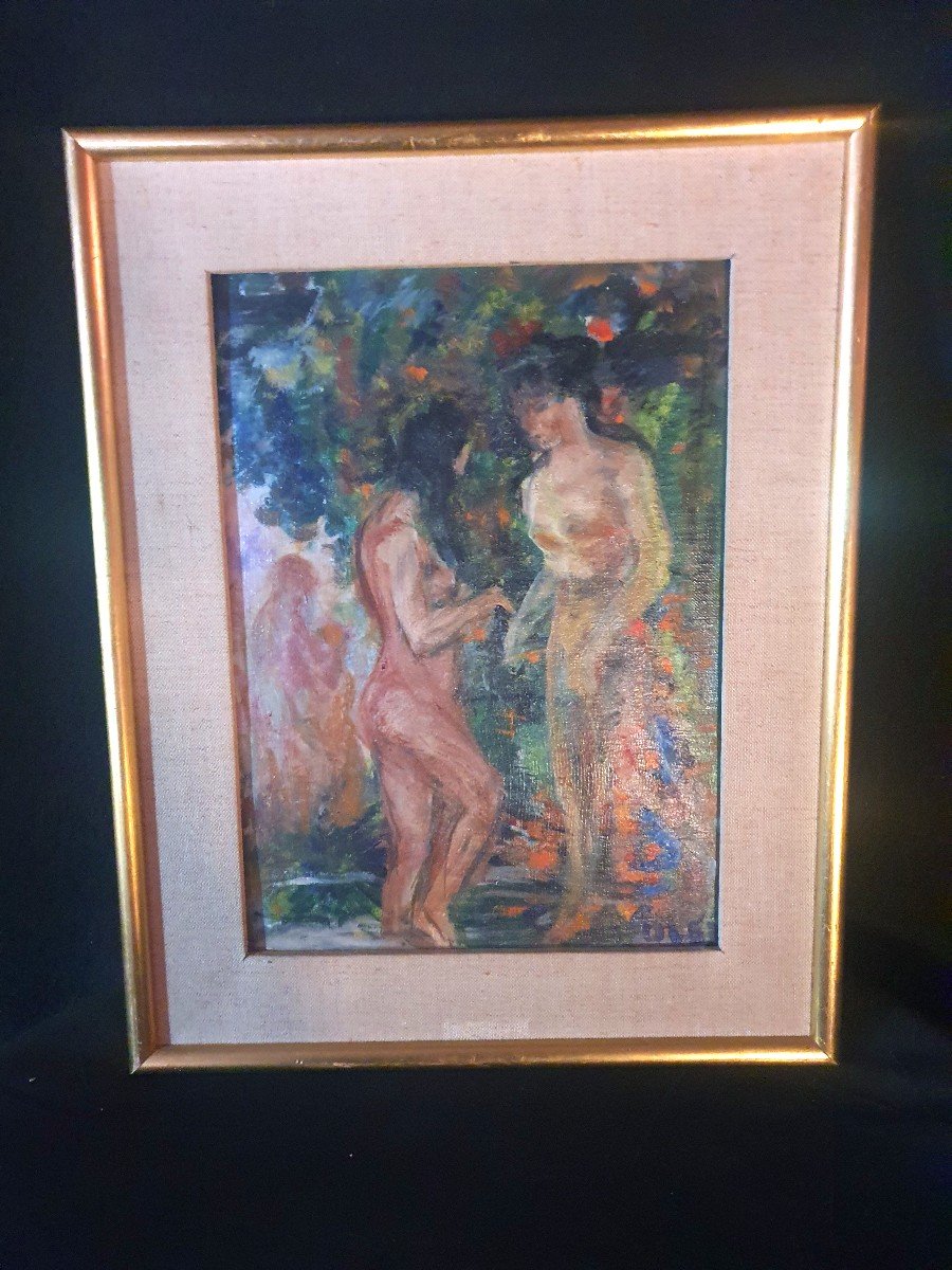 Fauve Painting Bathers, Olga Olby Russian Origin Student André Lhote Esprit Gd Espagnat.