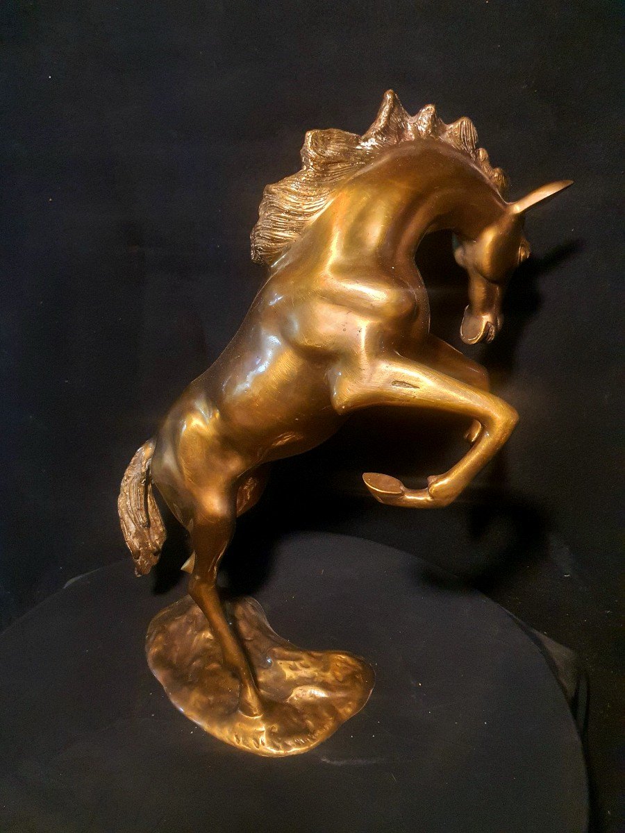 Sculpture Cheval Bronze Doré, école S Dali.-photo-4