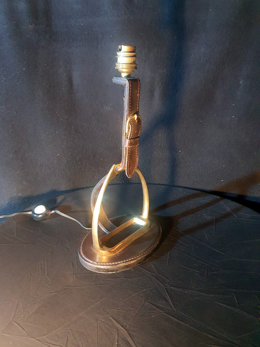 Jacques Adnet Horseshoe Leather Lamp. -photo-4