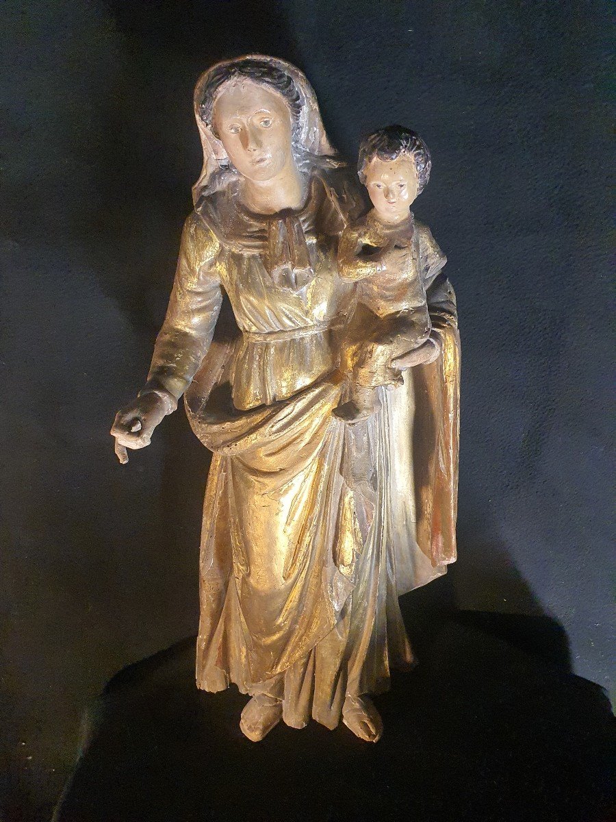 Gilded Wood Sculpture Virgin And Child Provence Languedoc XVIII. -photo-2