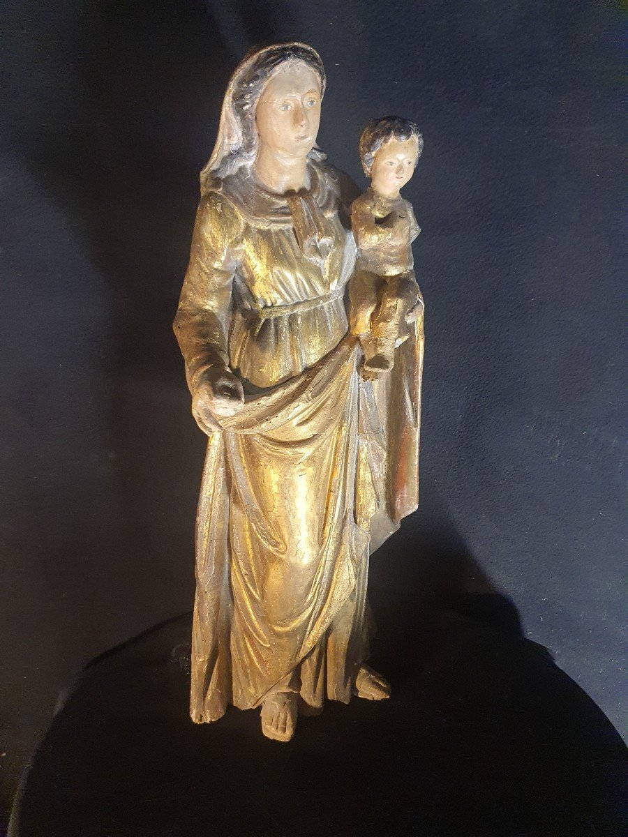 Gilded Wood Sculpture Virgin And Child Provence Languedoc XVIII. -photo-3
